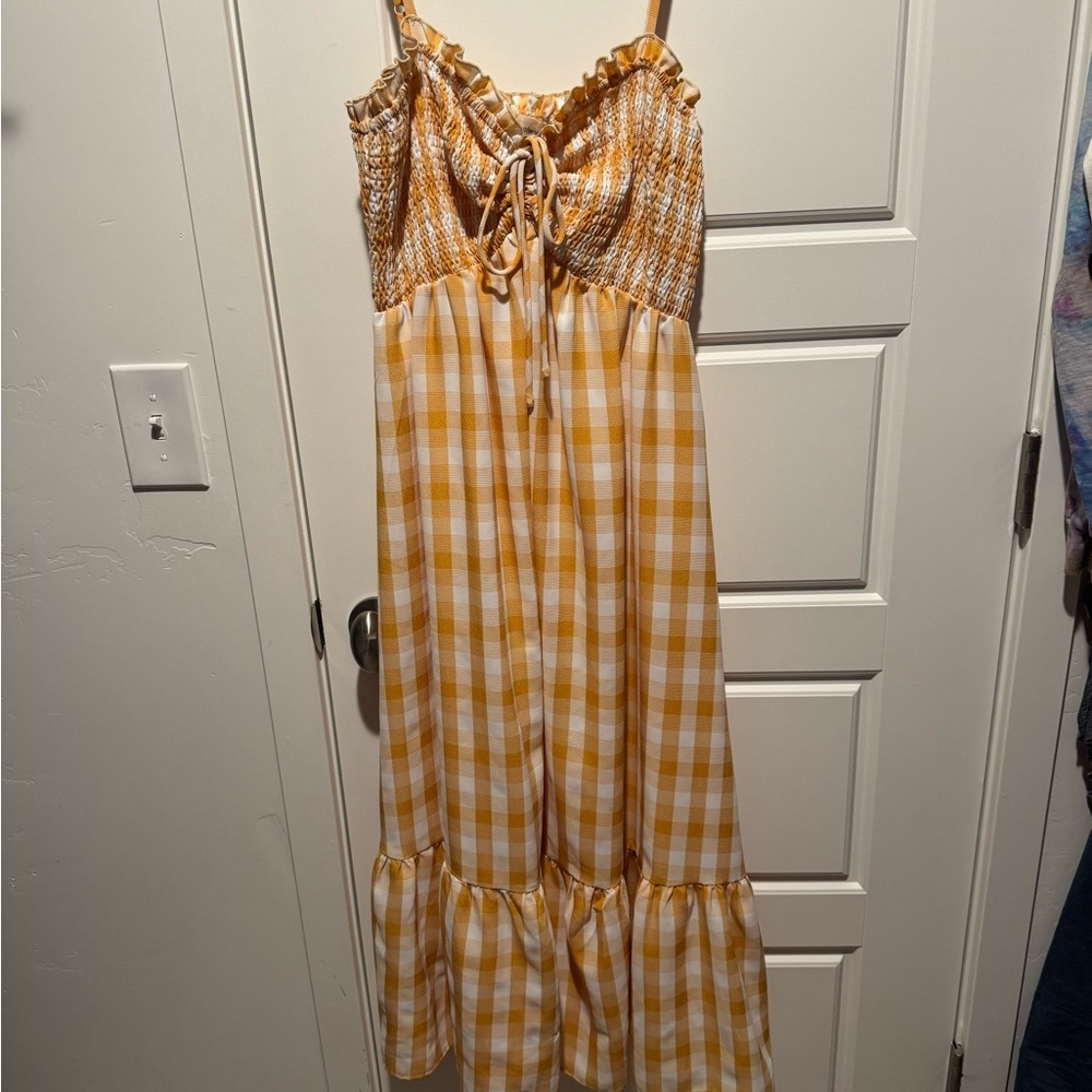 Yellow and White Gingham Maxi Dress